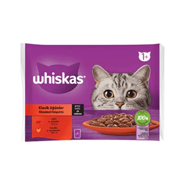 Whiskas Pouch Sos İçinde Sığırlı ve Tavuklu Yetişkin Kedi Konservesi 85gr (4'lü)